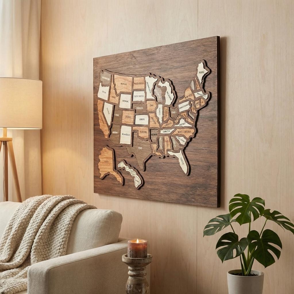 Wooden United States Map Puzzle Decorative Wall Art Educational Jigsaw Map for Home Office Classroom Display Gift