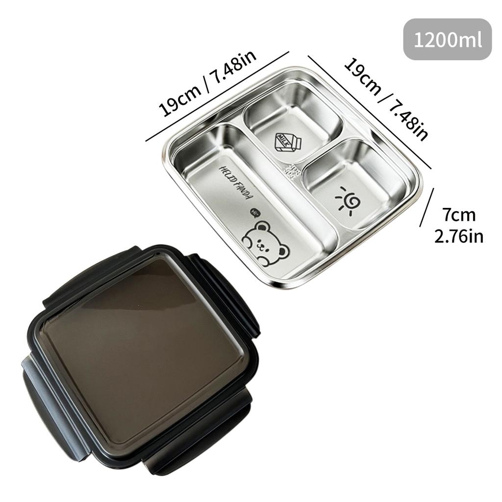 WORTHBUY 304 Stainless Steel Divided Bento Lunch Box Portable Leak-proof Food Container With Compartments For Students Kids