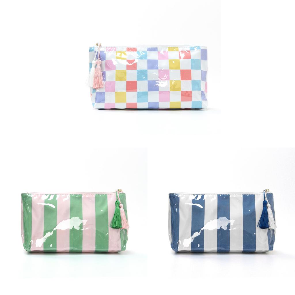 Modern Pvc Cosmetic Bag With Striped Design For Travel And Daily Use