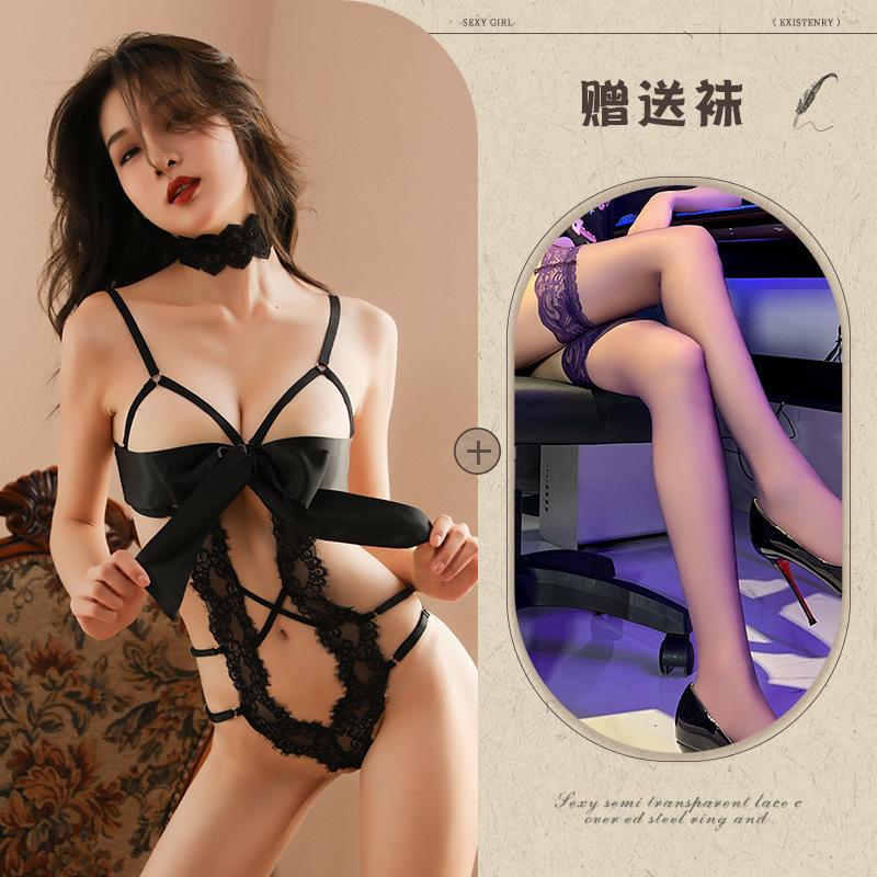 Night Listening Incense Lingerie Sexy Hollow Pajamas Bow One-piece Uniform Seduction Lace Pure Desire Flirting 0