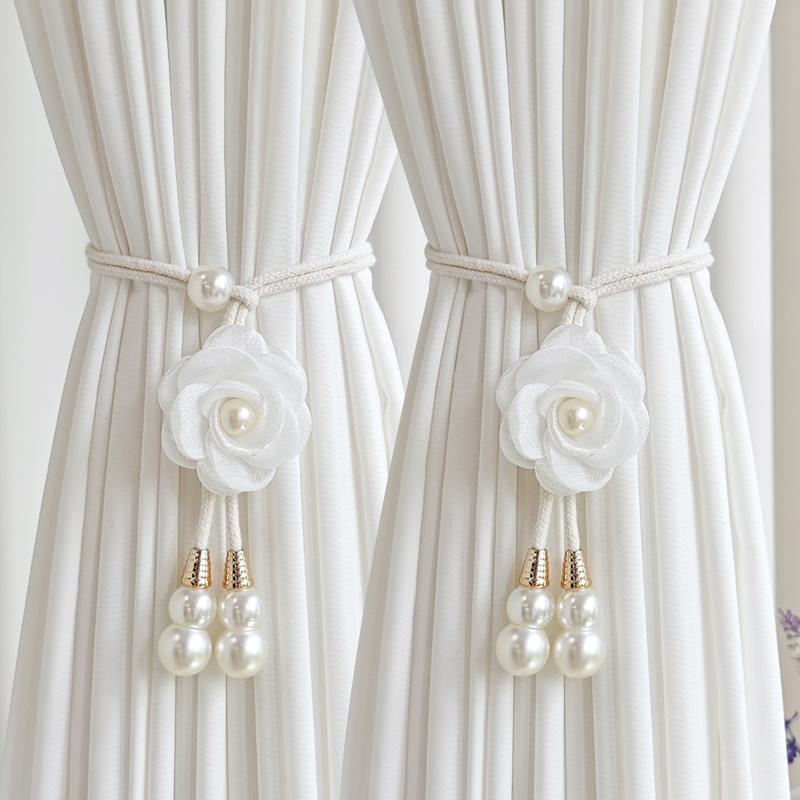 2Pcs Elegant Artificial Pearl Flower Curtain Tiebacks Adjustable Curtain Buckles Home Decor Add Warm Atmosphere To The Home белый