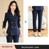 Women's Autumn Black Double-Breasted Blazer and Pants Set - Professional Slim Fit for Business and Interviews