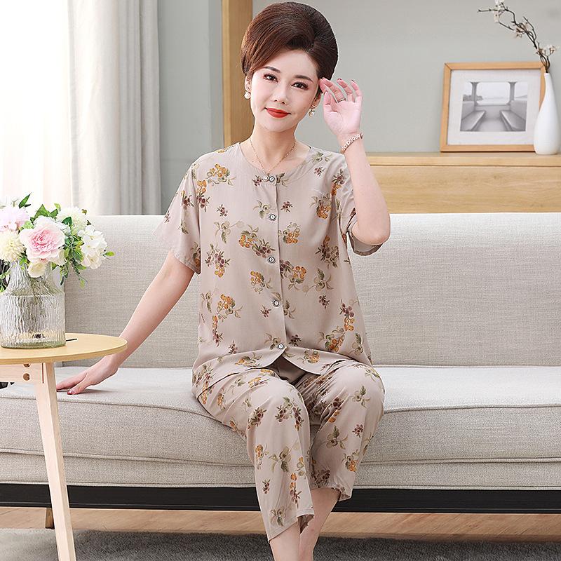 Women's Pajamas Short Sleeve Long Pants Loungewear Button Cardigan Set