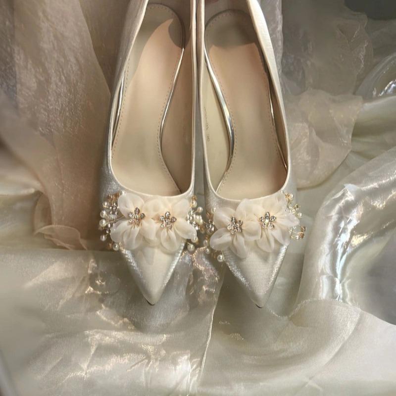 Fashion Stiletto Single Shoes Autumn New Pointed Toe Shallow Mouth Flower Slip-on Non-Slip Wear-Resistant High Heels