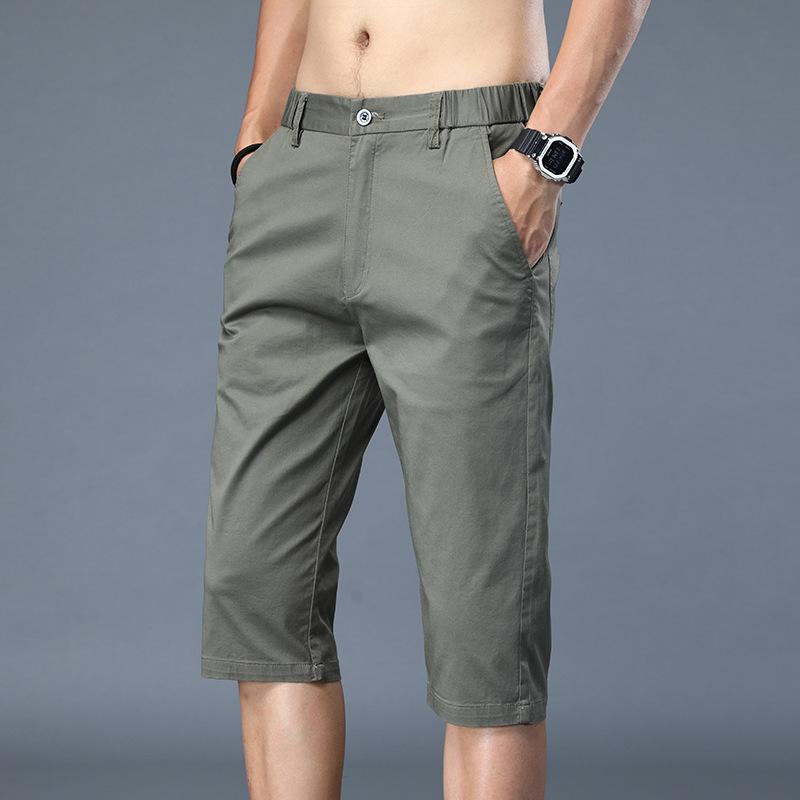 Summer Thin Cotton Casual Shorts Men Breathable Stretch Straight Business Seven Half Pants Brand Clothing Men's Shorts