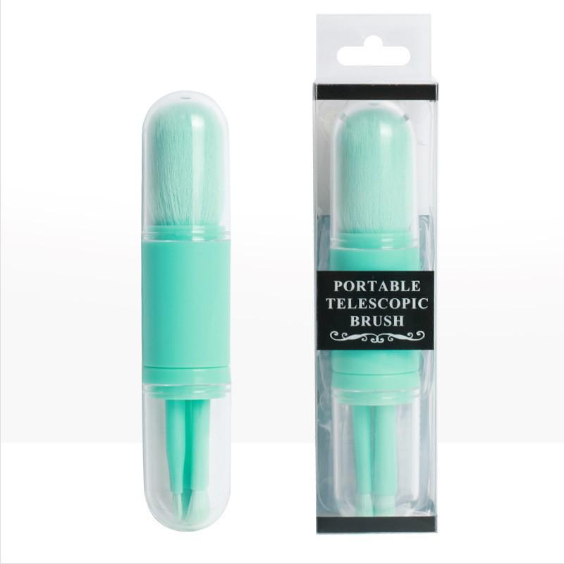 Compact 4-in-1 Retractable Makeup Tool: Eyeshadow & Loose Powder Brush for All Skin Tones