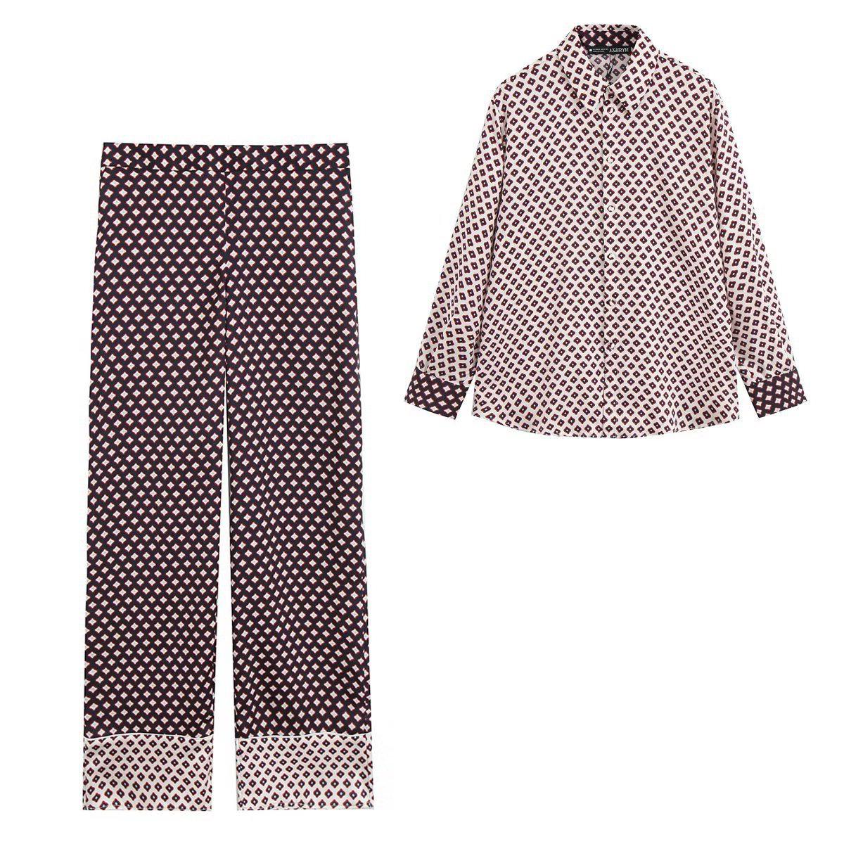 

TAOP&ZA Women s Summer Silk Satin Printed Shirt & Casual Pants Set Extra Small