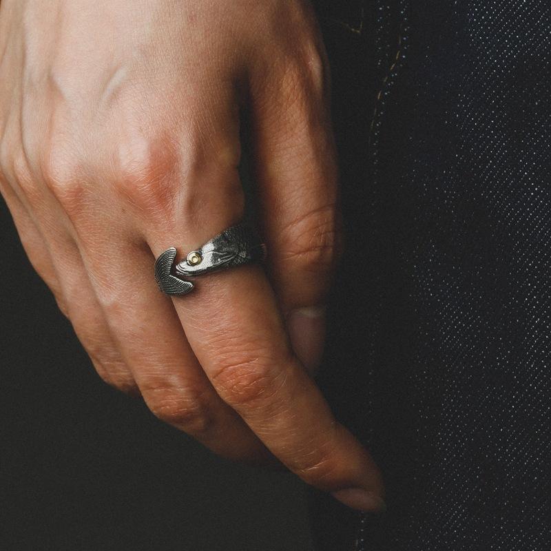 Buyee 925 Sterling Silver Pánský Prsteníček Roztomilá Ryba Otevřený Prsten pro Ženy Muže Módní Jedinečný Zvířecí Punk Jemné Šperky Kruh Dárek