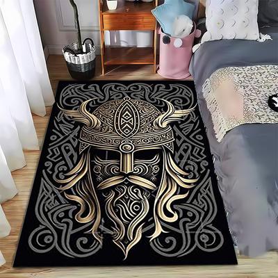 Nordic Viking Warrior Carpet with Black and Gold Pattern Design Suitable for Use As an Anti-slip for Living Room Bedroom Sofas