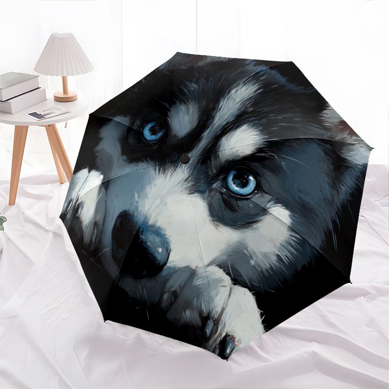 Black Husky pattern, automatic folding umbrella, portable and foldable design, 8 ribs, a Christmas or birthday gift.
