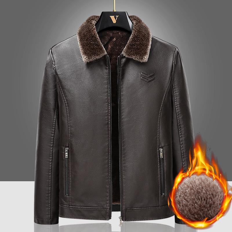 2025 Plush Men's PU Leather Jacket - Thickened, Versatile Lapel Coat for Autumn/Winter