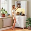 Kitchen Buffet, High, LED Lighting, Charging Station, 4 Doors, Drawer, Worktop, White