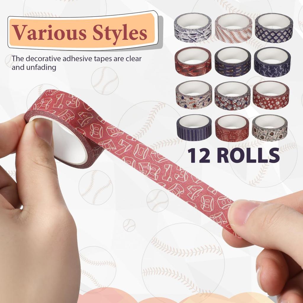 Ciieeo Baseball Masking Stylish Decorative Tape for Wrapping and Gift Wrapping Tape, Wide, Cute, Sports, Baseballs, Stickers, Paper, Stationery,