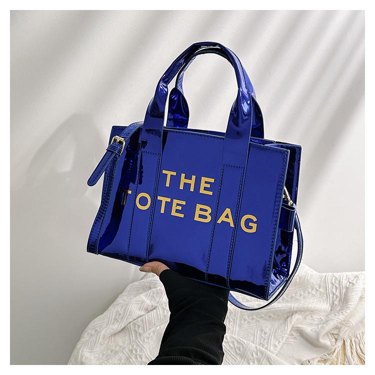 2023 Shiny Patent Leather Lettering Tote Bag for Women - Single Shoulder and Crossbody