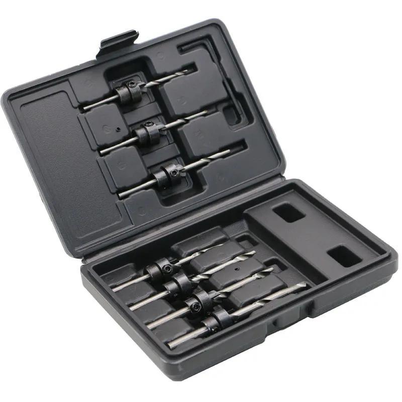 7 Pcs Professional Countersink Drill Bit Set Tampered Drill Wood Screw Drills Stop Collar Woodworking Countersinks Drills Bits