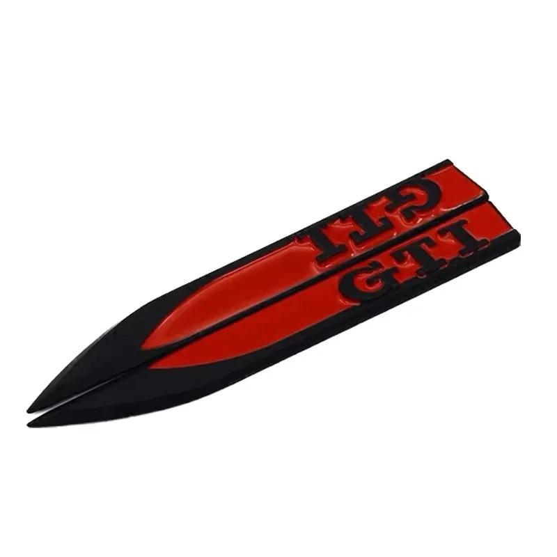 (Set of 2) Black and Red ABS Sticker Blade Side Mark Emblem GTI Wording for Volkswagen VW Golf 5 6 7