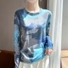 Women S Long Sleeve Round Neck Loose Fit Ink Painting T Shirt