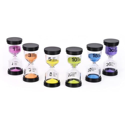Lubanheart Hourglass Sand Timer, Set of 6 (1 Minute, 3 Minutes, 5 Minutes, 10 Minutes, 15 Minutes, 30 Minutes), 9.7 x 4.3 cm, Decorative, Children's E