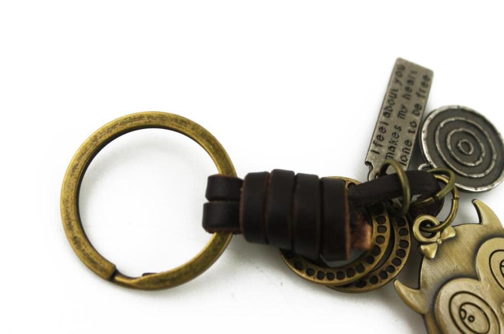 Naissant Eulen-Lederkordel-Design, antikes Paar Schlüsselanhänger (2er Set)