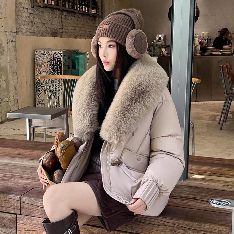 Streetwear Big-Fur-collar Down Cotton-padded Jacket Women's Winter Short Parkas Thicken Warm Coats Lady Fashion Outerwear