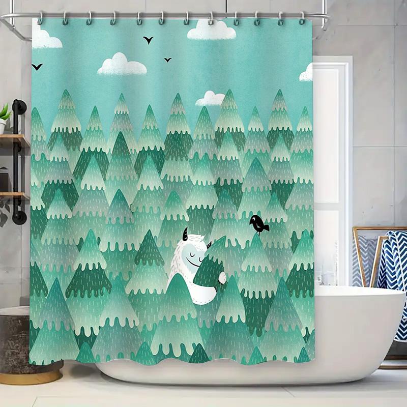 Arctic Fox Shower Curtain Woodland Forest Animals Bathroom Decor Nature Themed Waterproof Fabric Shower Liner Vintage Farmhouse W60H190(CM)-1 Pcs