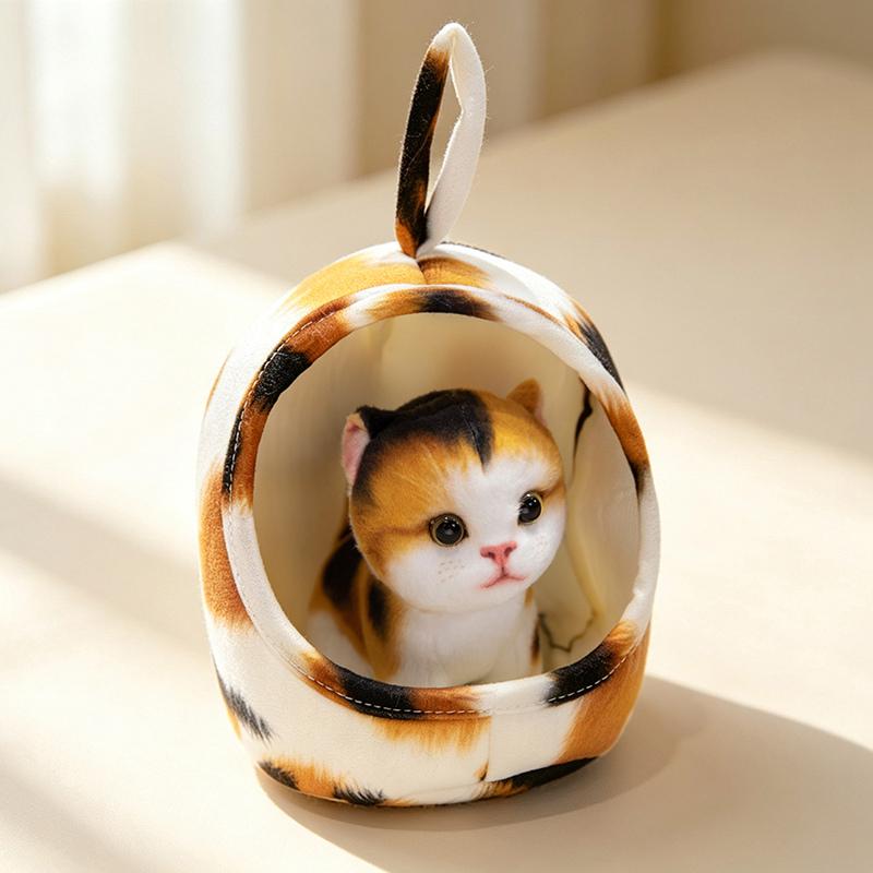 Plusieurs Types de Maisons pour Chatons Combinaison Peluches Délicates Mignonnes Réalistes Chat Animal de Compagnie Dormant dans Lit-Nid Jouets Kawaii Décoration de Chambre 15cm
