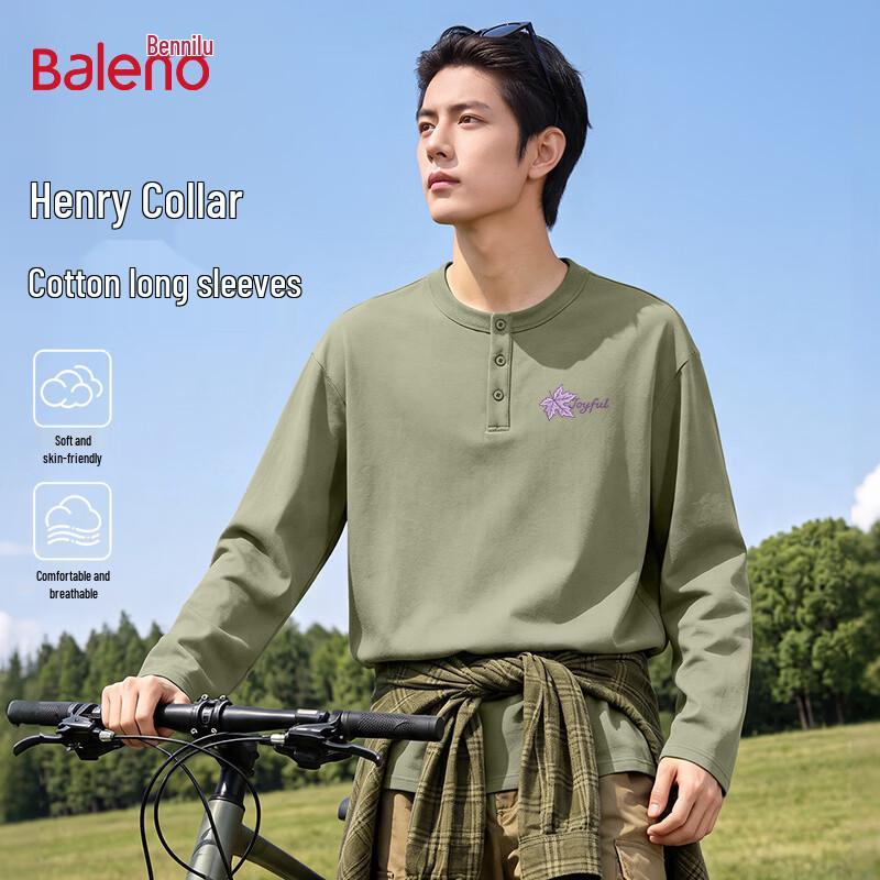 Baleno Men's Oversized Henry Collar Long-Sleeve T-Shirt