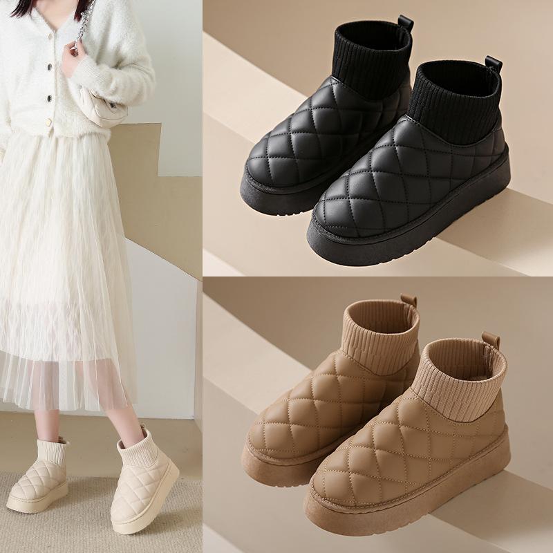 Women's Plus Size High Top Snow Boots Casual Short Tube Sponge Cake Thick Soled Fleece Fur Cotton Boot Shoes 36-41