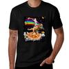 Galaxy Laser Eye Cat On Dinosaur On Pizza With Tacos Rainbow Tshirt Big And Tall Loose Fit Tshirt