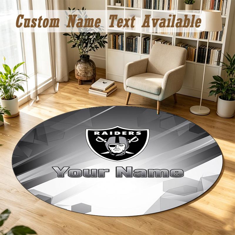 Round Rug Custom NameLas Vegas Raiders Pattern Non Slip Carpet Home Floor Decor