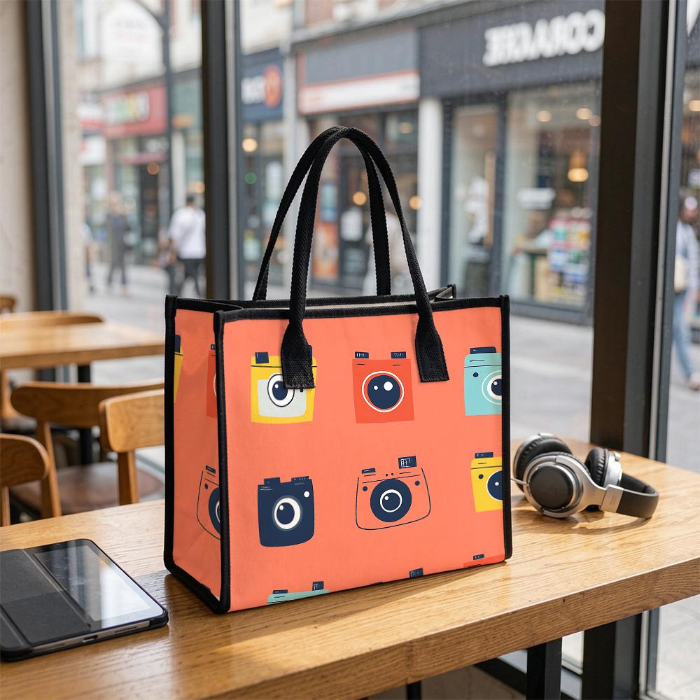 Cute Camera Pattern Tote Bag Casual Shoulder Handbag for Daily Use
