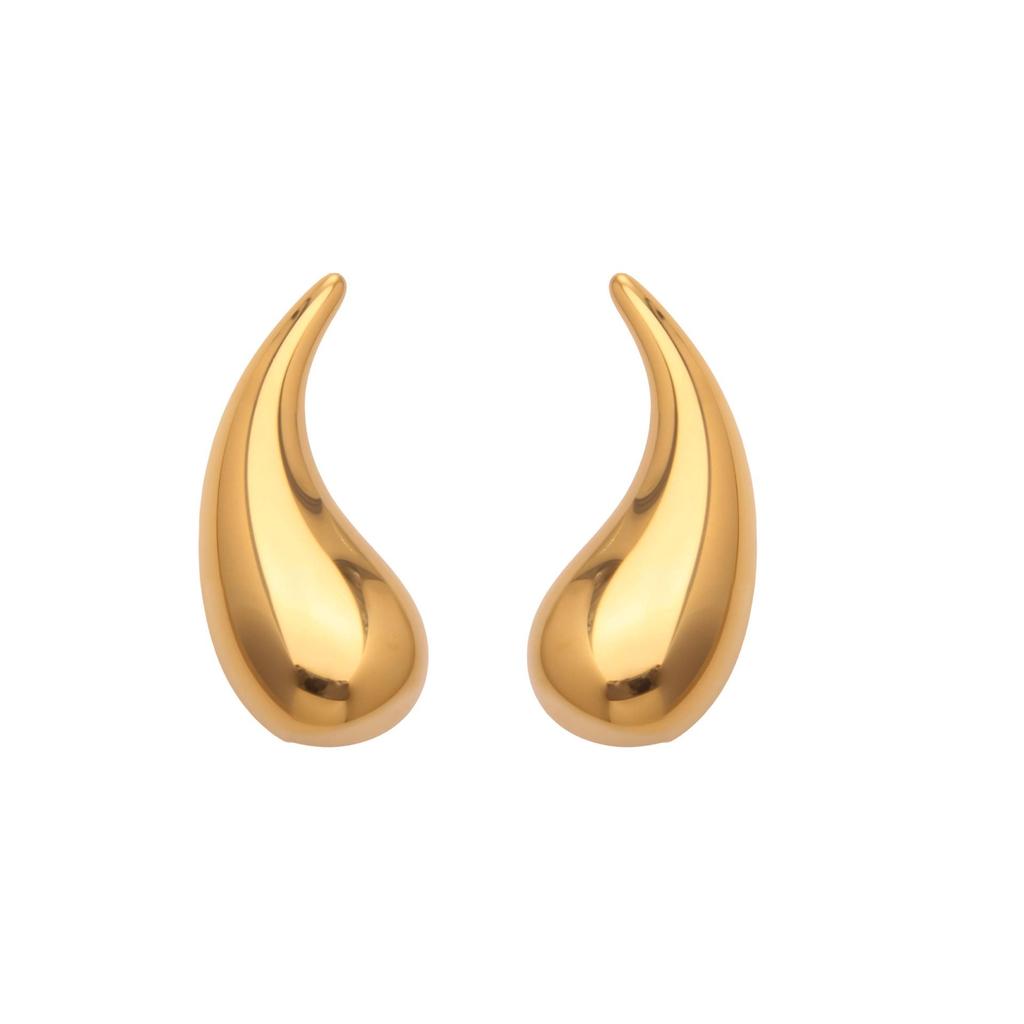 18K Gold-Plated Water Drop Smooth Earrings - High-End Stainless Steel Studs