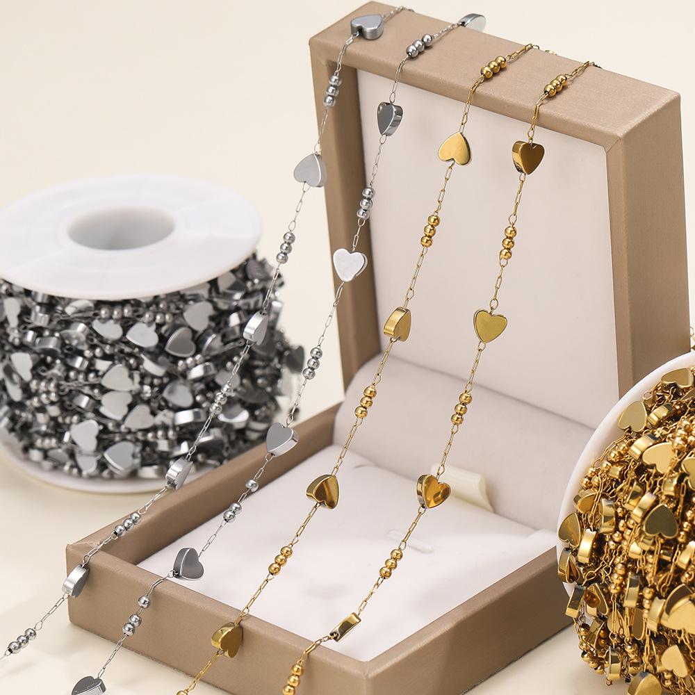 Stainless Steel Vacuum-plated Love Handmade Chain, Moon Star Bead Collarbone Chain DIY Bracelet Necklace Earrings