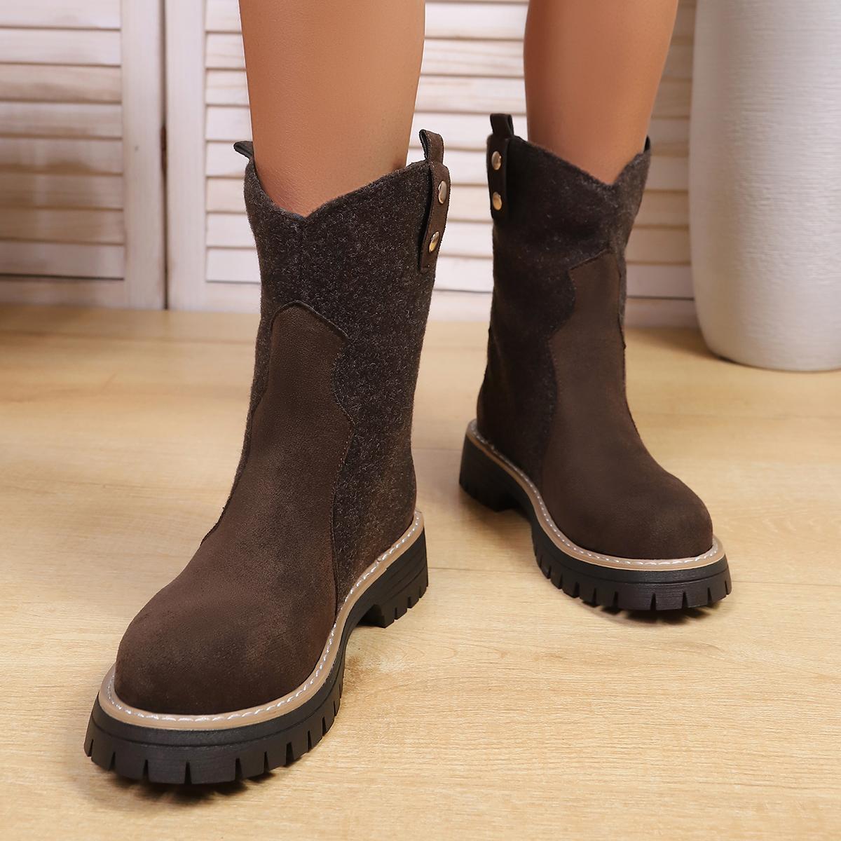 

Модные Новые Удобные Элегантные Полусапоги Зимние Круглый Носок Замшевые Теплые и Нескользящие Повседневные Сапоги для Верховой Езды для Женщин 36