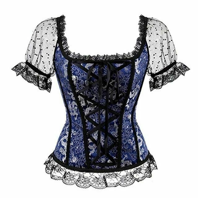 Pink Lace Short Sleeve Corset Top Style Corselet Corsets