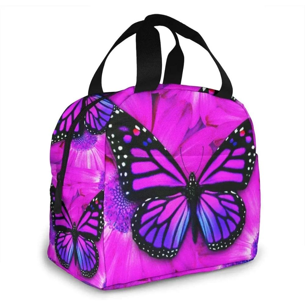 Purple Butterfly Insulated Lunch Bag Leakproof Cooler Lunch Box for Women Reusable Thermal Tote Bag for Work School Picnic Beach