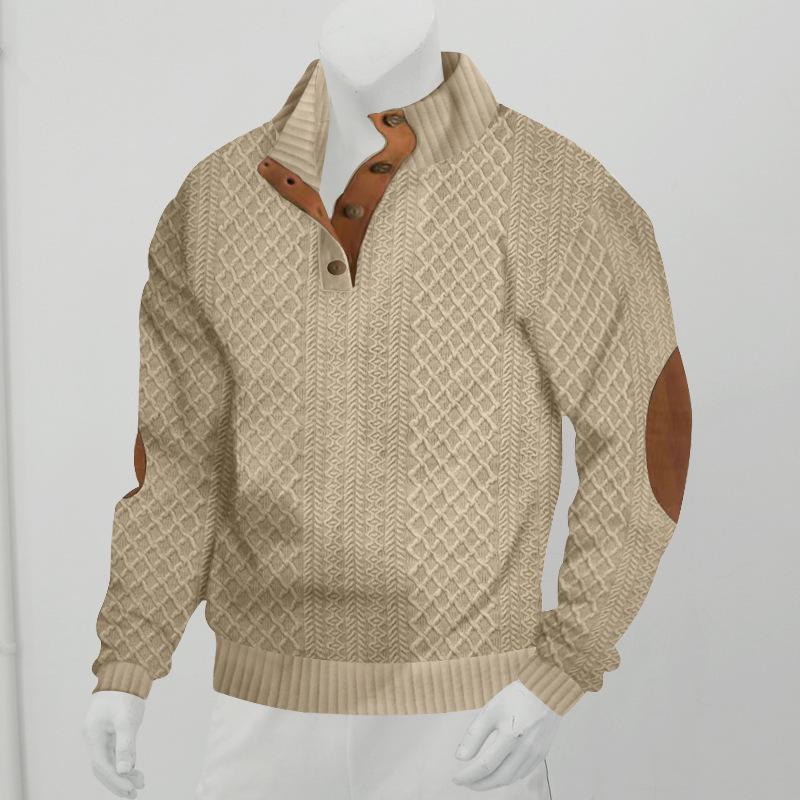 2023 Men's European Fit Stand Collar Long Sleeve Jacquard Knit Pullover Sweater