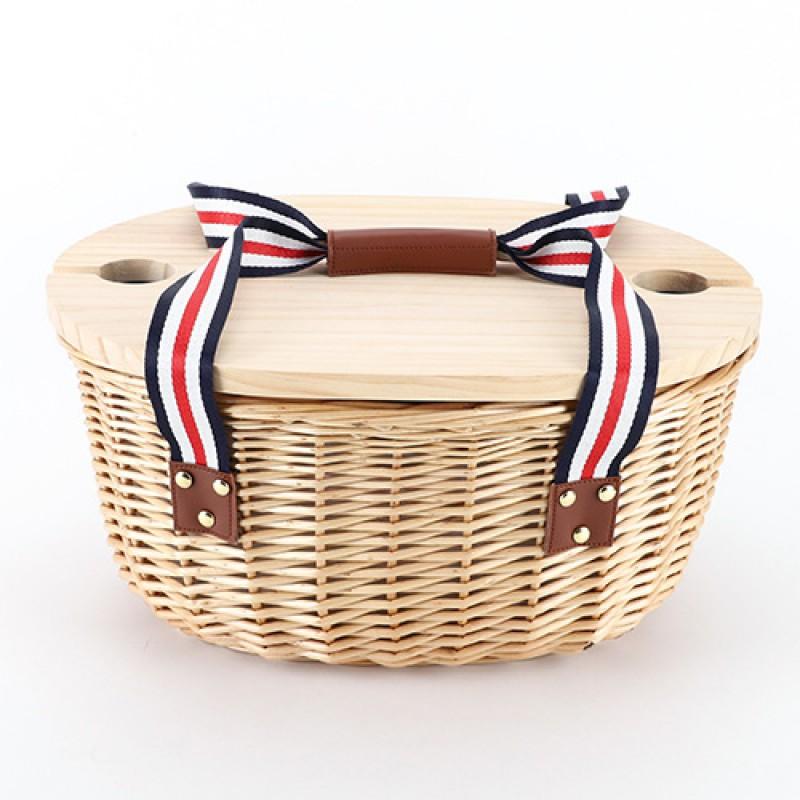 Foldable Wicker Picnic Basket With Lid Portable Outdoor Lunch Carrier Garden Camping Photography Prop