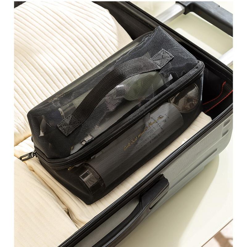 Neue Kosmetiktasche mit großem Fassungsvermögen aus Mesh, transparent, Waschtasche, Reise-Kosmetiktaschen, Damen-Handheld-Make-up-Beutel, Reise-Toilettentasche