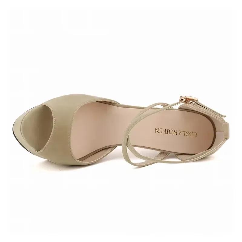 Women Pumps Stilettos Sexy 14cm Fashion Peep Toe High Heels Platform Ankle Strap Sandals Red Bridal Wedding Shoes Large Size 44