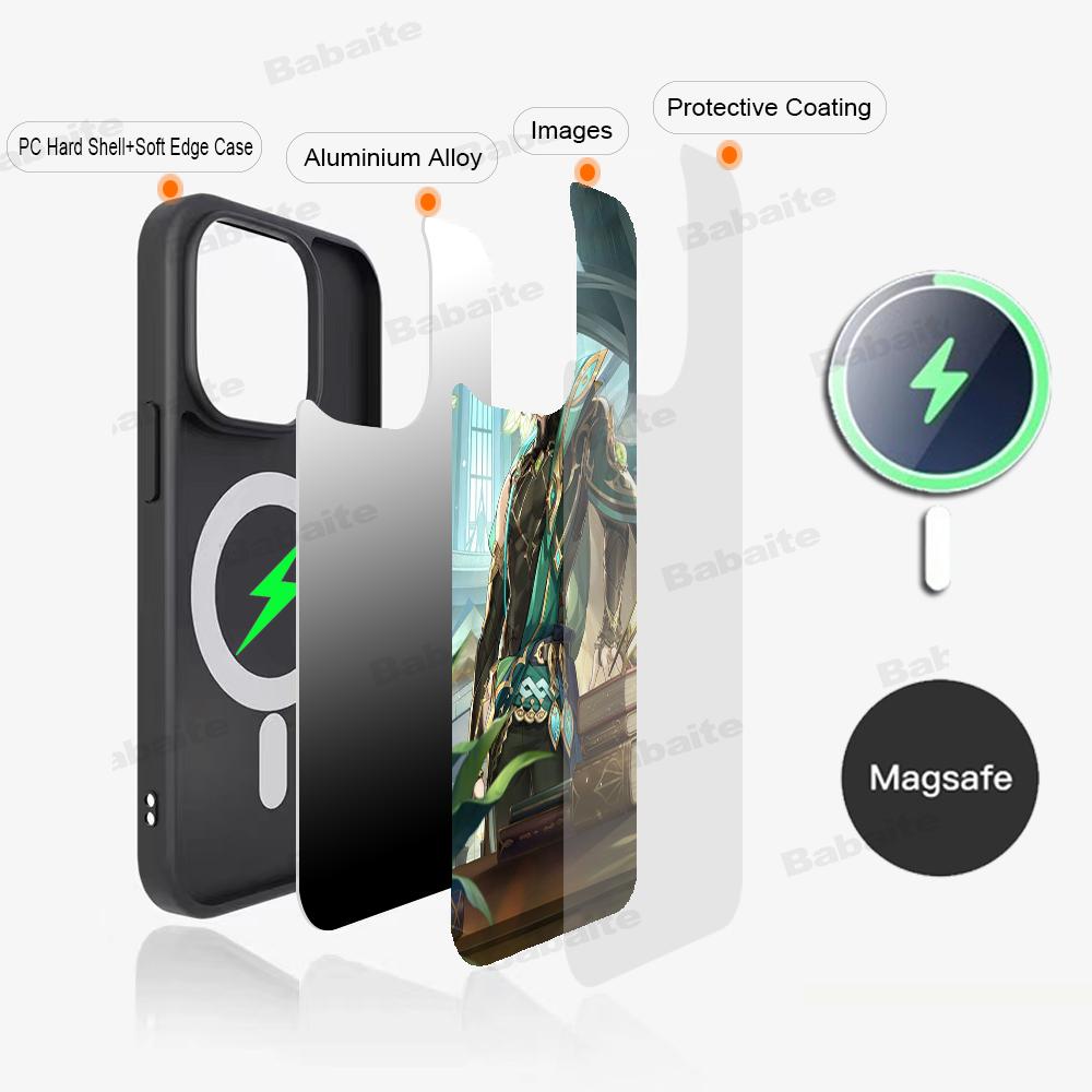 Genshin Impact Anime Phone Case Magnetic Case For IPhone 16 14 13 12 11 15 Pro Max Plus For Magsafe Wireless Charge Cover