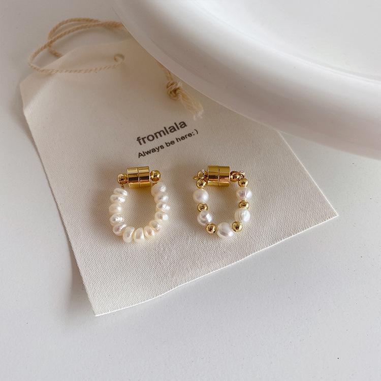 Cercei Clip-On Magnetici cu Perle Naturale de Apă Dulce Vintage pentru Femei - Stil Francez, Nu Necesită Piercing