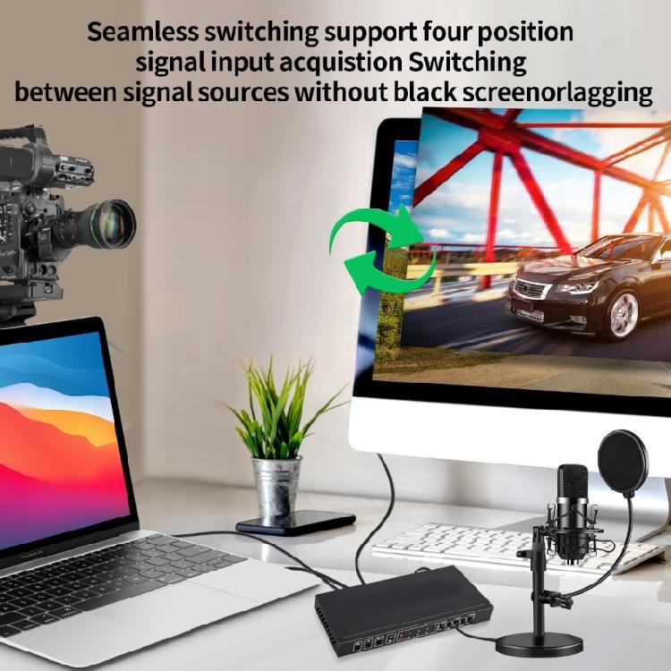 Video Four Splitter Switching 4 Sources To 1 Output With USB3.0 Capture Interfaces