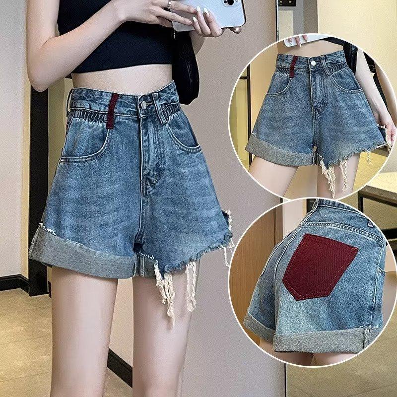 2025 Women's Black High-Waist A-Line Denim Shorts - Sexy, Slimming, Loose Fit, Wide Leg
