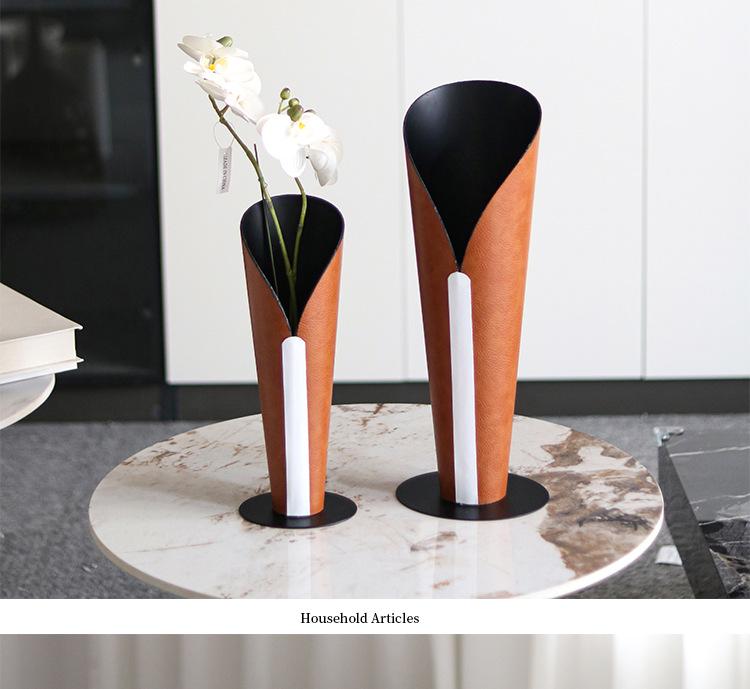 Contemporary Abstract Leather Torch Flower Vase Ornament for Home Decor
