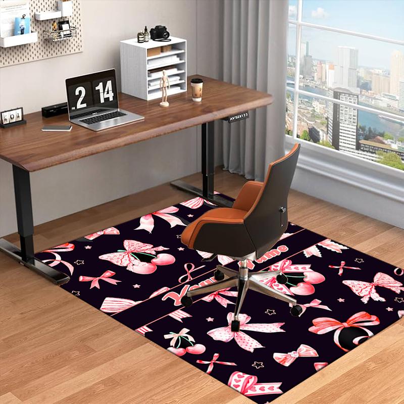 1PC Custom Name Cherries Bows Theme Floor Mat Ideal for Living Room, Game Rooms, Office, Bedroom,Floor Mat Playful Design