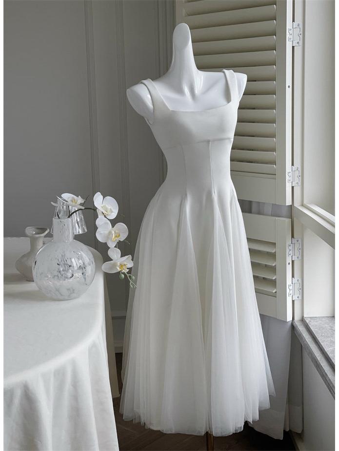 One Moment Waltz White Spaghetti Strap Dress - Women's Mesh Puffy Fairy Long Dress