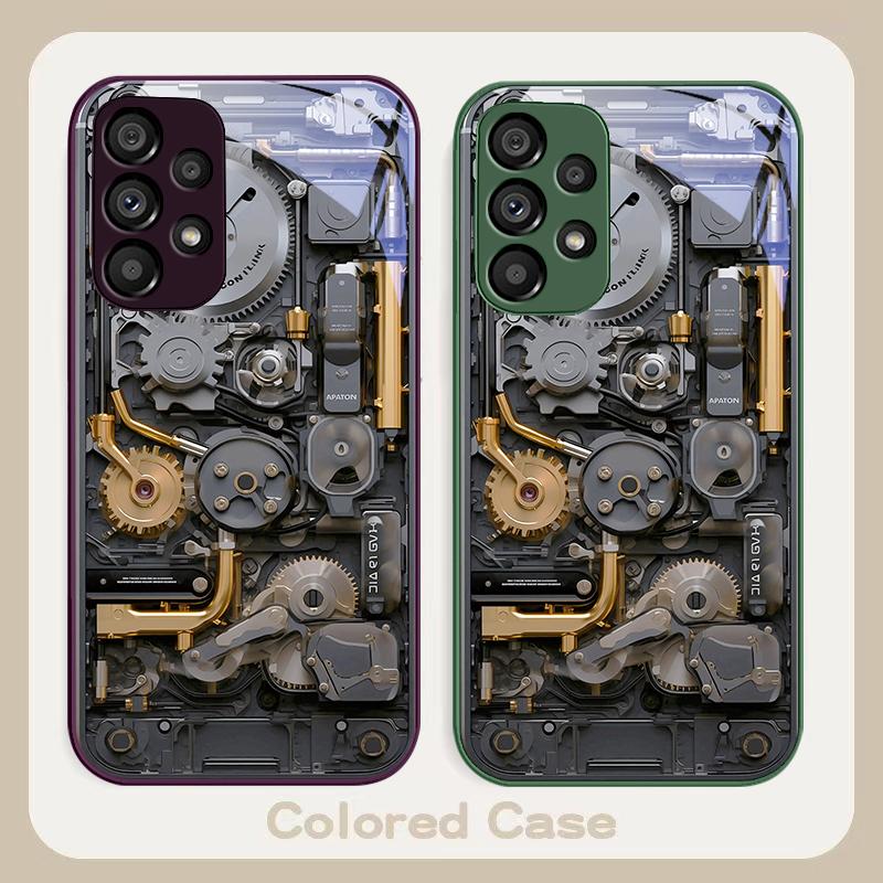 Old Style Gear Gold Gray For Samsung Galaxy S24 Plus S20 21 FE S23 Ultra S8 9 A70 72 73 50 51 52 53 Tempered Glass Phone Case