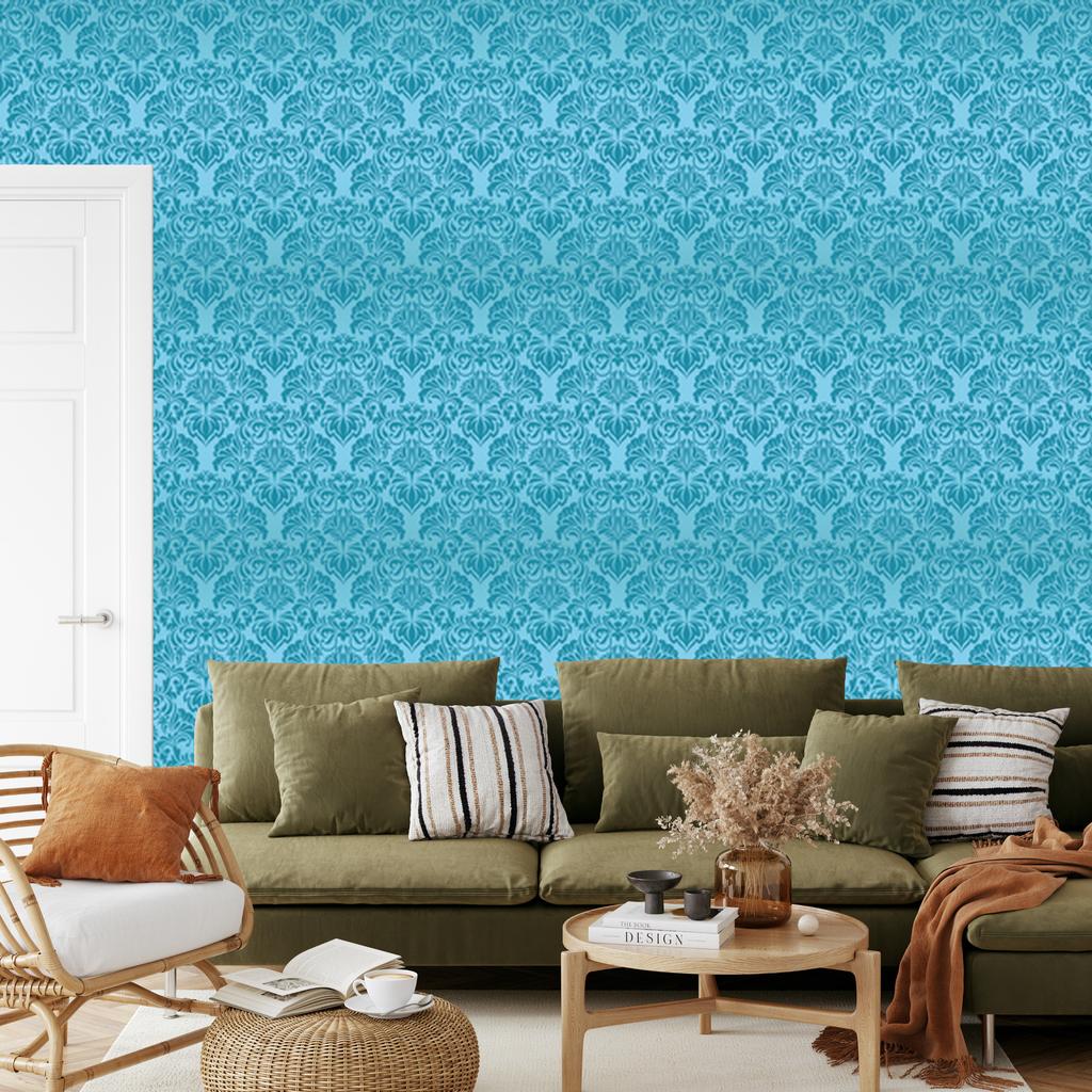 Wallpaper Beautiful turquoise floral ornaments for living room and bedroom 50x1000