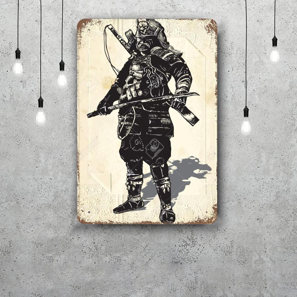Samurai Warrior Vintage Metal Tin Signs Posters Decor Retro Metal Plaque Wall Art Decor for Garage Bar
